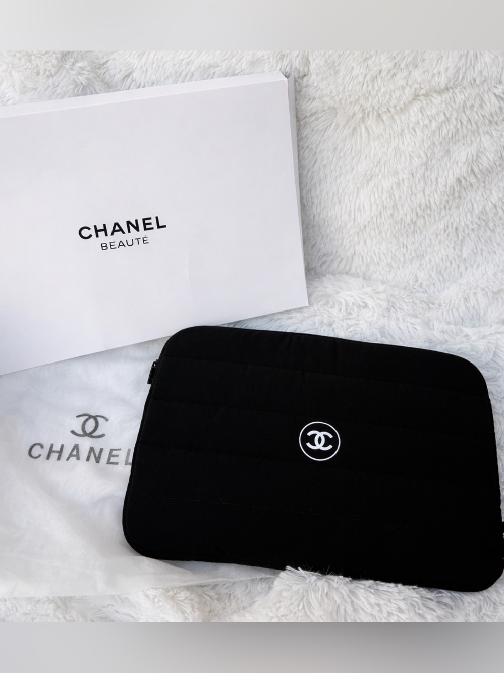 Chanel GWP Quilted Laptop Case Sleeve Black Pouch Clutch iPad Tablet Case